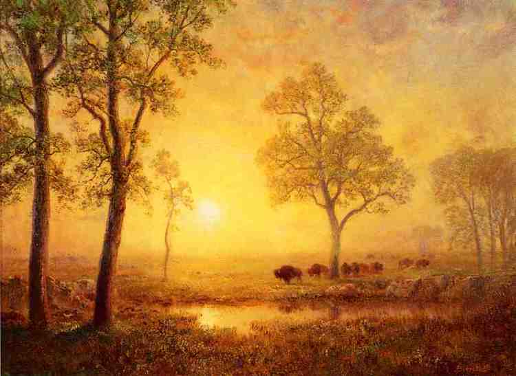 Albert Bierstadt Oil Painting Sunset on the Mountain